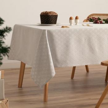 Mantel Jacquard Navidad Gris Alma y Plata 140x140 cm con Hilo Dorado y Diseño de Copos de Nieve