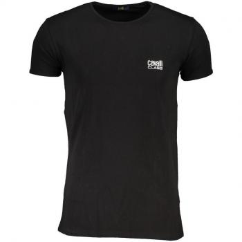 Cavalli Class Black Cotton T-Shirt with Print Logo - XL
