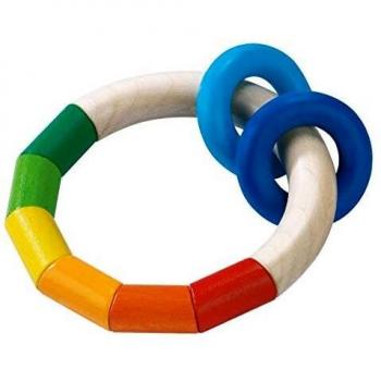 HABA Wooden Teething Ring Rattle - Colorful Baby Grasping Toy for 6 Months and Up