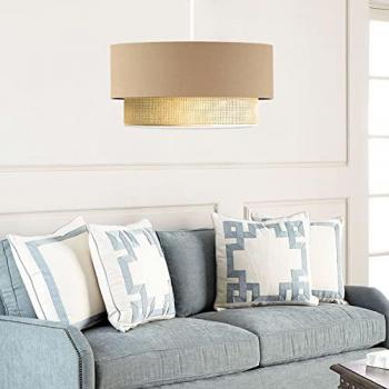 Lámpara colgante Loughborough 1xE27 20 W Plástico Tela 70 x Ø 30 cm Beige/Amarillo