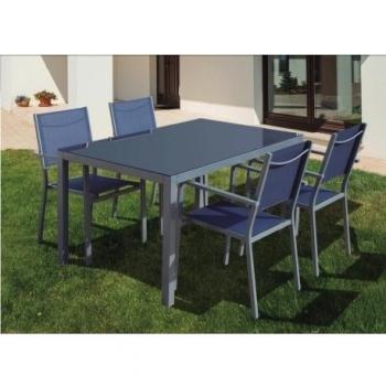 Quality ferreteria plus M291857 - Mesa aluminio rectangular silver sobre cristal gris 150 x 90 cm