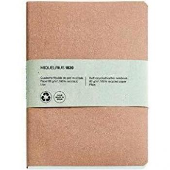 Miquelrius - Cuaderno 100% Reciclado, Cubierta Flexible de Piel Reciclada, Tamaño 152 x 210 mm, 200 Páginas Lisas de 80 g/m², color Craft