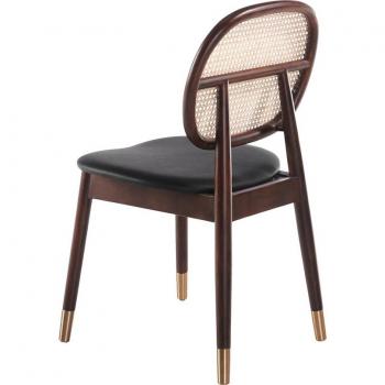 Silla de comedor ANGEL CERDÁ 4093C con respaldo de rattán redonda, color Nogal | Negro | Dorado, material Rattan, dimensiones 49 x 52 x 87 cm
