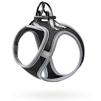 HEELE Arnés para Perro, de Malla Transpirable, con Líneas Reflectores, Ajustable Suave Acolchado Cómodo para Viajar Pasear con Mascota Pequeña Cachorro Chihuahua, Negro y Gris, M