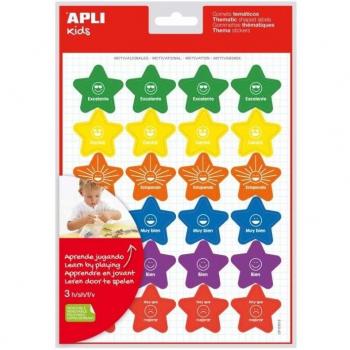 Bolsa de Gomets Apli Etiquetas Motivacionales Estrella 3 Hojas 81 Unidades Colores Surtidos Referencia 19223 Pack de 5