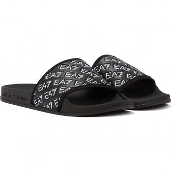 Chanclas EA7 Armani para Hombre - Color Negro, Talla 45, Diseño Monogram All Over