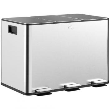 HOMCOM Cubo de Basura de Cocina con 3 Compartimentos, Papelera de Cocina de Acero Inoxidable con Pedales, Tapas de Cierre Suave y Cubo Extraíble para Dormitorio Oficina Salón Plata,