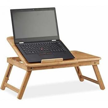 Mesa para Ordenador Portátil Ajustable con Cajón de Bambú, 30 x 69 x 35 cm, Marrón