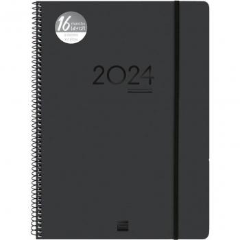 Finocam Agenda Espiral Ikon E40 Semana Vista Vertical 16 Meses 210x297mm Negro Multilingüe Septiembre 2023-Diciembre 2024