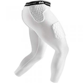 Mallas McDavid Hex Thudd 5-Pad 3/4 Blanco Hombre, acolchado para fútbol y otros deportes, almohadillas en muslos, caderas y coxis, protección y compresión, talla XXL
