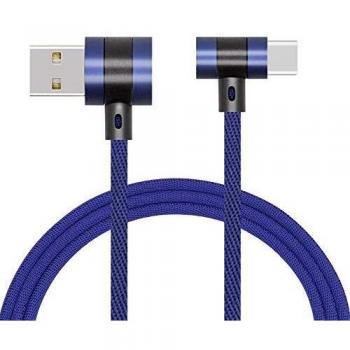 Bellatio Cable Compatible with Samsung Galaxy A9 Double 90 Degree Nylon Braided Type C Corner Cable Charger Right Angle Blue
