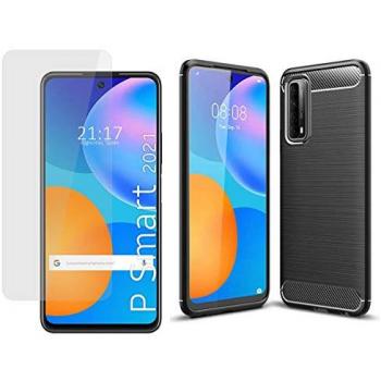 Pack 2 en 1 Funda de Gel Carbono + Protector de Cristal Templado para Huawei P Smart 2021 - Protección Duradera