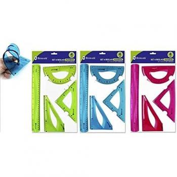 Kit de trazado Bismark Regla escuadra cartabón y transportador flexibles Colores surtidos
