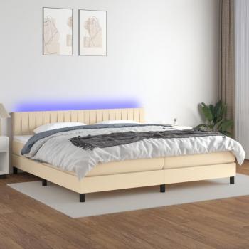 Colchón de muelles y cama box spring con luces LED en tela crema 200x200 cm