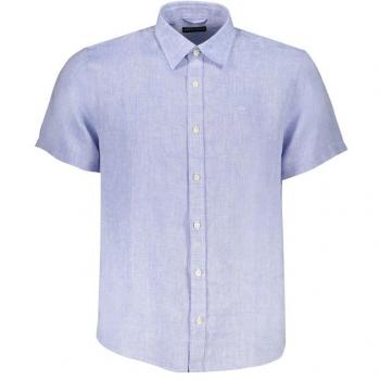 North Sails Light Blue Embroidered Linen Shirt with Italian Collar - M