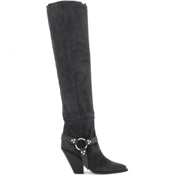 Sonora Women's Acapulco Belt Over-knee Boots in Black, Size 39 (US Size 9), Suede Leather, Model ACB903OBSUO06WACAPULCO