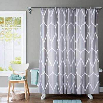 JRing Cortina de Ducha 180x180cm, Tela Impermeable y Antimoho, Lavable a Máquina Cortina Baño de Poliéster con 12 Arandelas, Gris