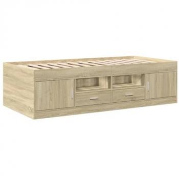 Sofá cama con cajones sin colchón de madera de ingeniería roble Sonoma 90x190 cm marrón