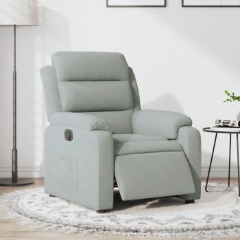 Sillón eléctrico reclinable gris claro en cuero genuino con función de masaje y calefacción, estructura de madera resistente, reposabrazos acolchados, fácil de limpiar y mantener