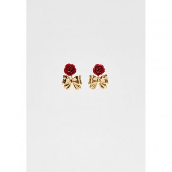 Gold Rose and Bow Earrings OS
