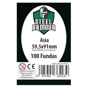Steel Armour - 100 Fundas para Cartas Coleccionables, Tamaño Asia 59,5x91mm, Plástico Transparente Resistente, Protección contra Desgaste y Daños