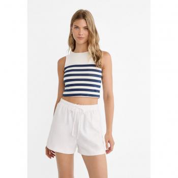 Navy Blue Striped Cotton Sleeveless Top L