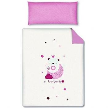 Pirulos 77212314 - Funda nórdica y funda almohadilla 120 x 150 diseño love, color blanco y rosa