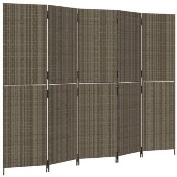 vidaXL Room Divider 5 Panels Grey Poly Rattan