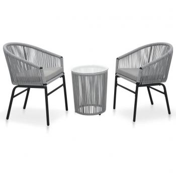 3-Piece Gray PE Rattan Bistro Set with Cushions
