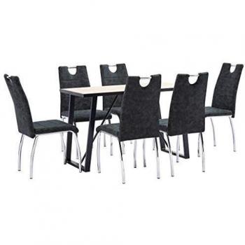 vidaXL Juego de Comedor 7 Piezas Cuero Sintético Mobiliario Decoración Interior Casa Hogar Robusto Duradero Resistente Funcional Práctico Útil Negro