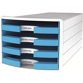 Cajonera HAN IMPULS 2.0, 4 cajones abiertos, formato A4/C4, color blanco/azul claro