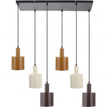 Lámpara colgante Lindby Ovelia, moderna, marrón oscuro/café/beige, 6 luces E27, hecha de metal para cocina