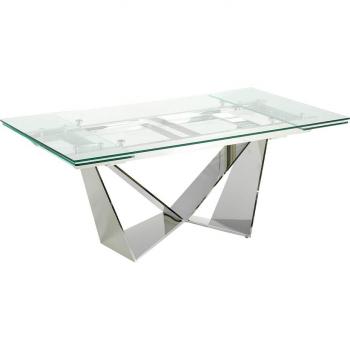 Mesa Comedor Extensible de Cristal Angel Cerda 1027C - Acero Inoxidable y Acero Cromado, Dimensiones: 160/190/220 x 90 x 75 cm