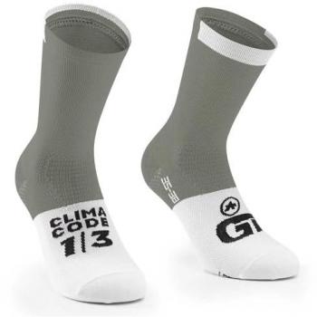 Calcetines Assos GT C2 Titan Green - Calcetines de bicicleta, color verde grisáceo con detalles en blanco, tallas 41-42