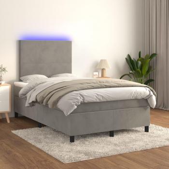 Colchón cama de muelles y LED gris claro 120x200 cm terciopelo Jinlefu - Cama box spring colchón y led terciopelo gris claro 120x200 cm vidaXL - Gris