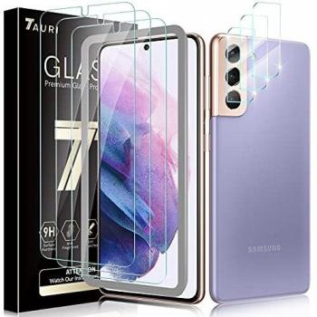 TAURI 6 Pack Protector de Pantalla Samsung Galaxy S21 5G,3 Pack Cristal Templado y 3 Pack Protector de Lente de cámara, Doble protección, Kit de Instalación Incluido