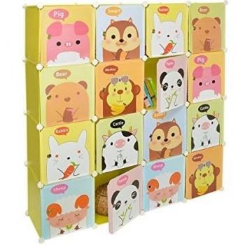Armario estantería para la ropa, perchero para el pasillo, para niños, Ropero Aparador Estante en verde con motivos de animales