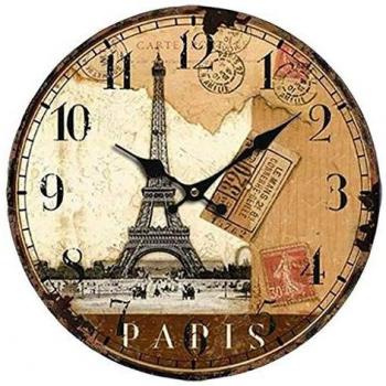 YJSMXYD Relojes de paredReloj de Pared 12 Pulgadas Vintage Francia París Torre Eiffel Números árabes DRetro Europeo Americano Sala de Estar Reloj de Pared silencioso