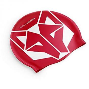 Gorro de natación Otso rojo adulto con diseño en blanco, material resistente al agua, ajuste cómodo y ligero, ideal para entrenamiento y competición