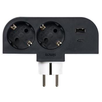 Adaptador Giratorio Schuko 2 Tomas + USB A y C 30W, Carga Rápida, Rotación 180º, Ideal para Esquinas y Detrás de Muebles