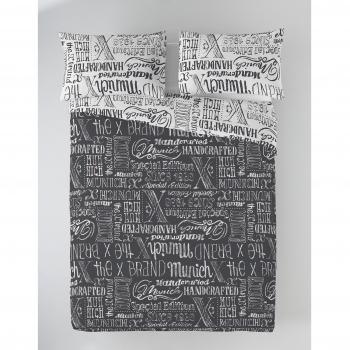 Munich Jet Grey Funda Nórdica, Algodón, Gris, Blanco, 150 cm