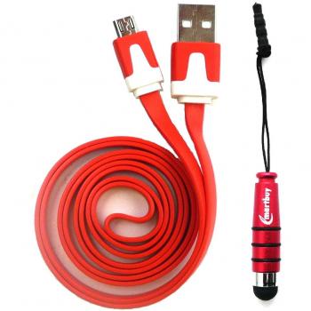 Emartbuy® Medion MD99443 / Medion MD99448 8 Pulgada Tablet PC Duo Paquete - Rojo Lápiz Óptico Metálico + Rojo Cable Plano Antienredos para Transferencia de Datos y Cargador Micro USB Sync
