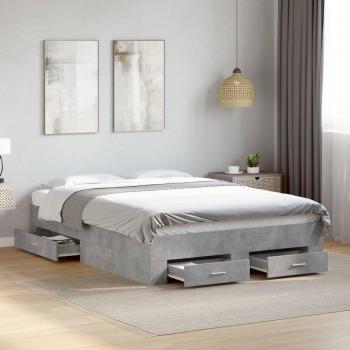 Cama con cajones de madera multicapa gris hormigón 120x190 cm