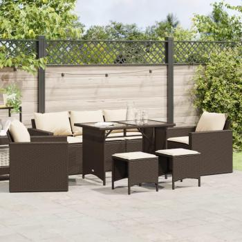 6-Piece Brown Poly Rattan Garden Sofa Set with Cushions