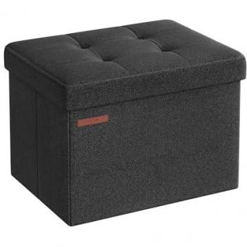 Taburete de almacenaje con tapa, baúl resistente hasta 300kg, tapizado en textil de lino, disponible en colores azul, gris, negro, topo y rosa