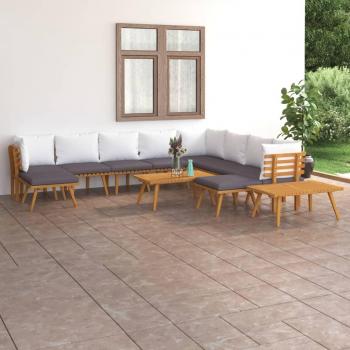 12-Piece Solid Acacia Wood Garden Lounge Set with Cushions