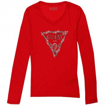 GUESS Pearls, Camiseta Manga Larga para Mujer L Rojo