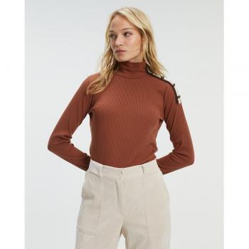 Paz Torras - Jersey de mujer con cuello perkins, botones decorativos y detalle de cinta en el hombro