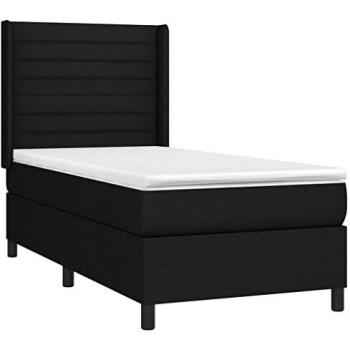 Cama box spring con colchón y luces LED, tela negro, 100x200 cm