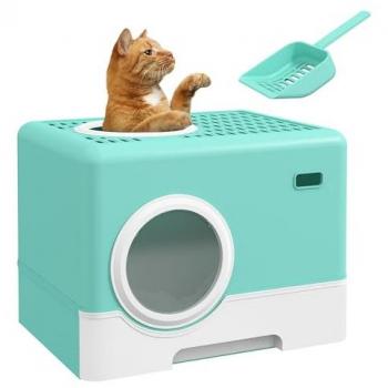 PawHut Arenero para Gatos Inodoro con Pala, Bandeja Extraíble, 2 Puertas (Entrada Principal y Salida Superior), Dimensiones: 52x41x38,5 cm